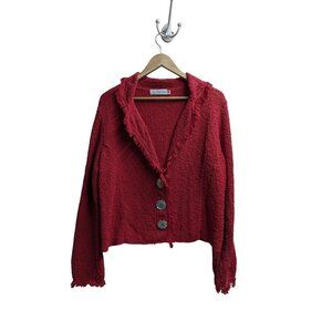Willow Pinkish-Red textured Cropped Jacket Button up Fringe detail Women's SizeM